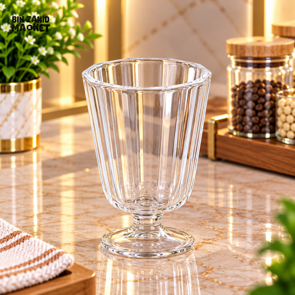 ELEGANT FLUTED GLASS GOBLET WITH PEDESTAL BASE - Glasses
