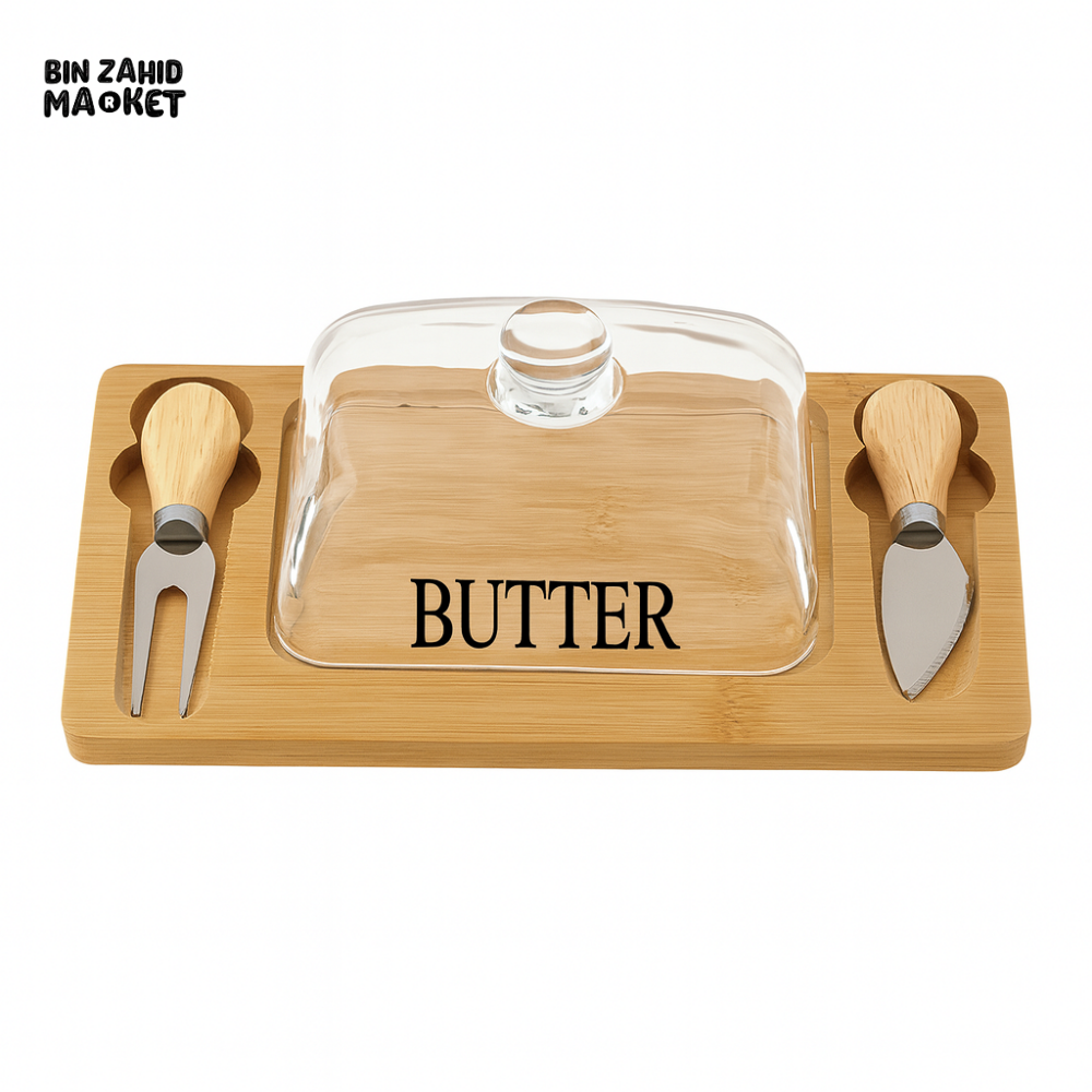 Elegant Glass Butter Keeper with Dual Knife Holders