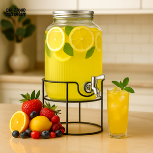 ELEGANT GLASS WATER BEVERAGES DISPENSER 8 LITRES - METAL STAND