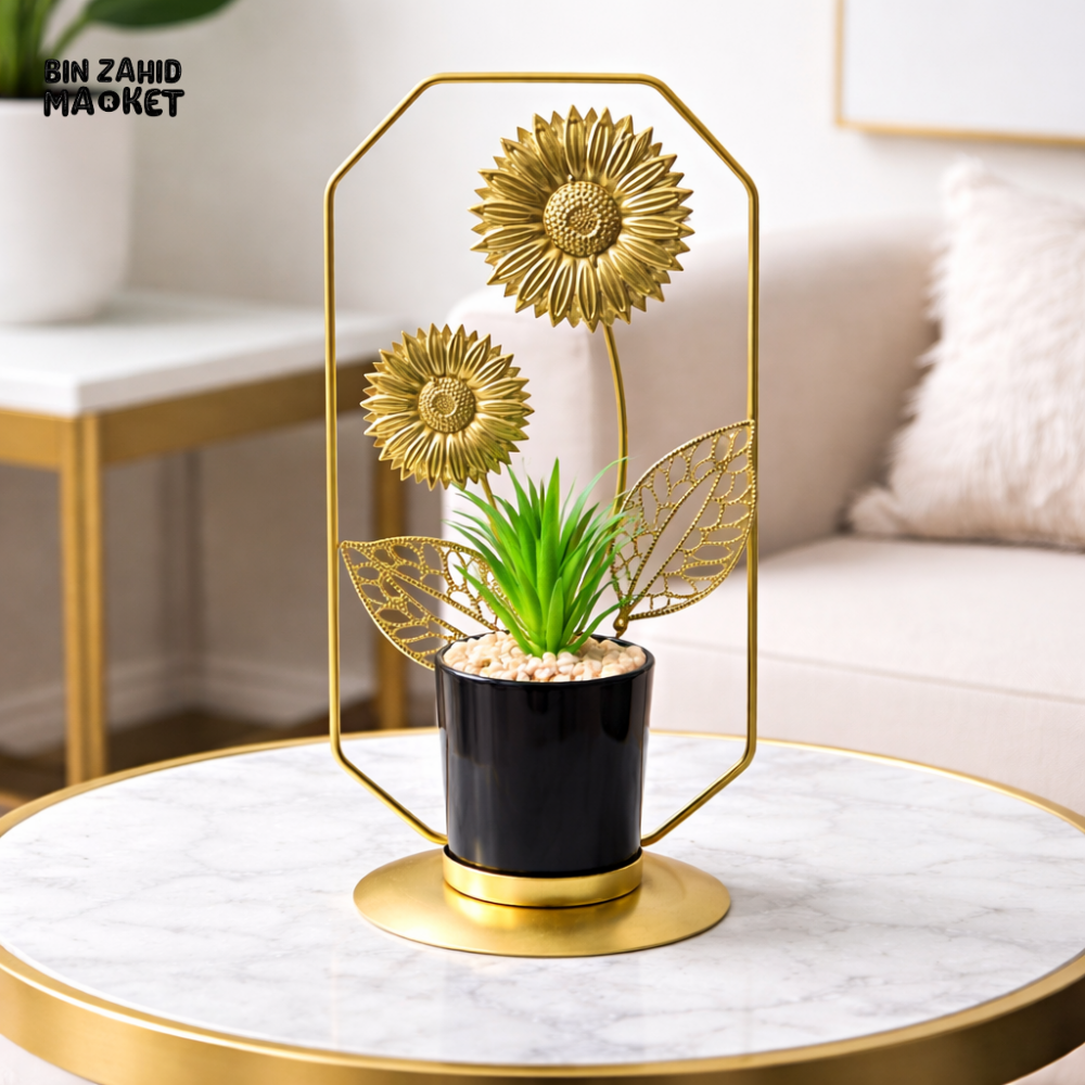 ELEGANT GOLD METAL FLORAL PLANT STAND – HOME & OFFICE DECOR