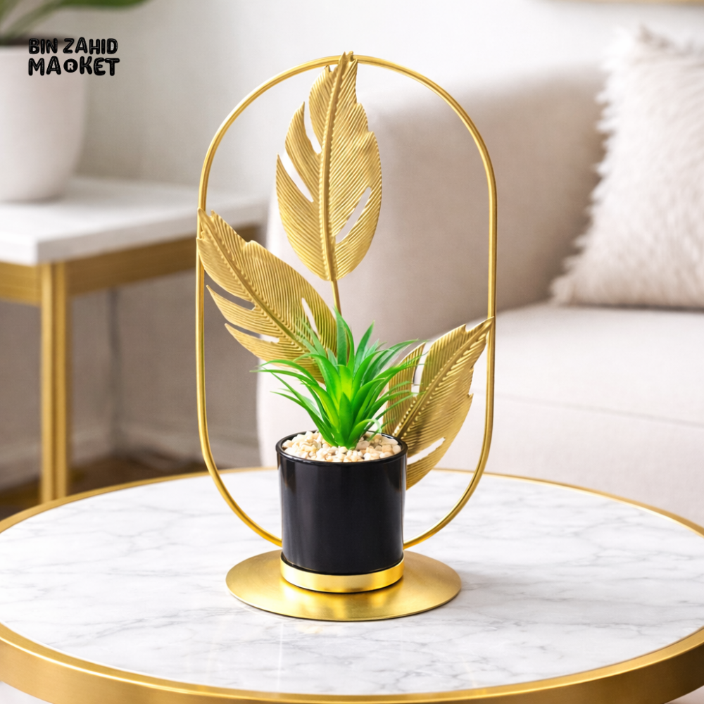 ELEGANT GOLD METAL LEAF PLANT HOLDER – HOME & OFFICE DECOR