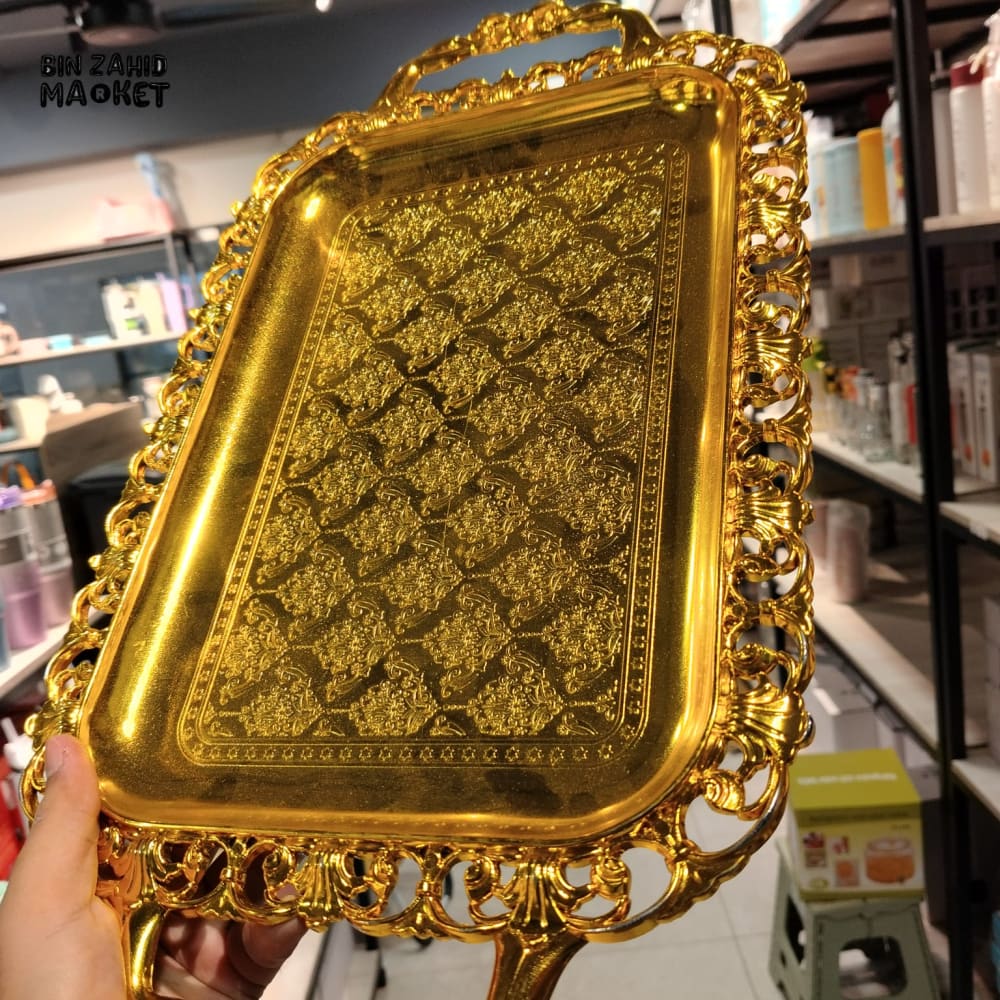 ELEGANT GOLD PLASTIC SERVING & DISPLAY TRAY SET