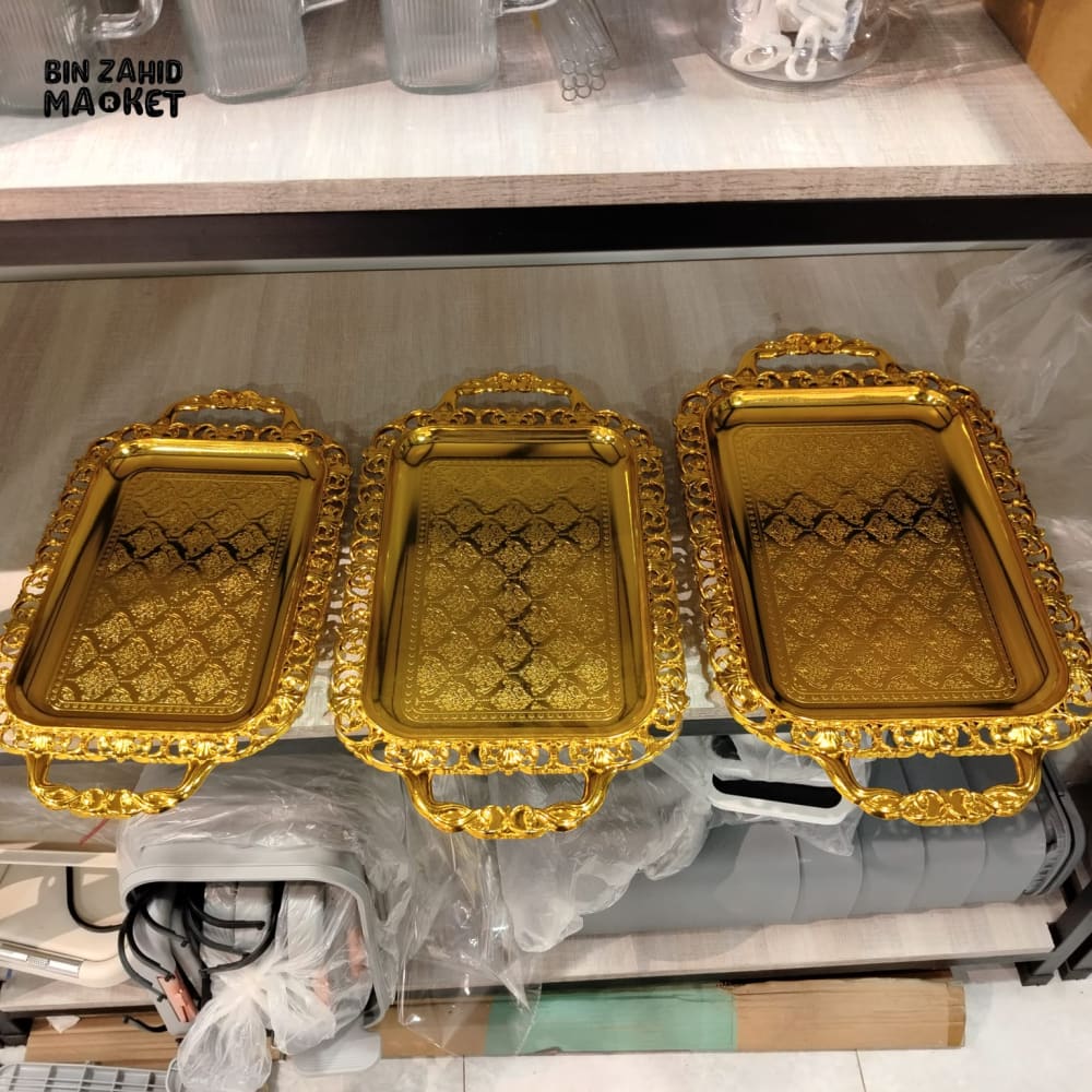 ELEGANT GOLD PLASTIC SERVING & DISPLAY TRAY SET