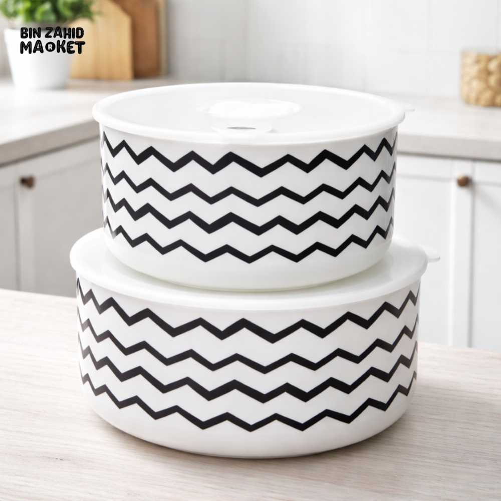 Elegant Matte Porcelain-Inspired Airtight Storage Bowls - Chevron Chic