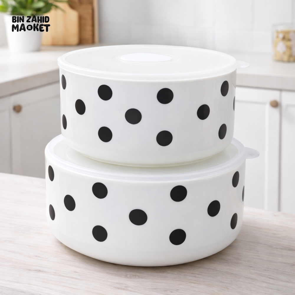 Elegant Matte Porcelain-Inspired Airtight Storage Bowls - Polka Dot