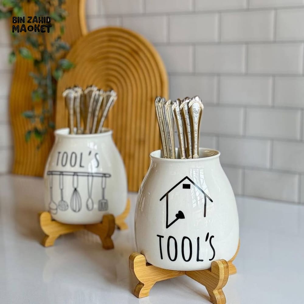 ELEGANT PORCELAIN SPOON REST – WITH NATURAL BAMBOO STAND