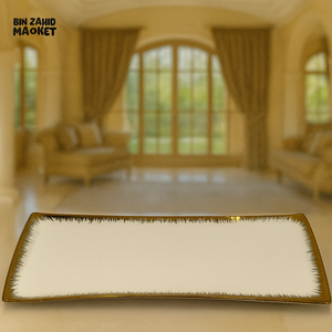 ELEGANT RECTANGULAR WHITE PORCELAIN PLATTER WITH GOLD RIM – LUXURY VILLA TABLE SERVING TRAY - 11.75 YF009