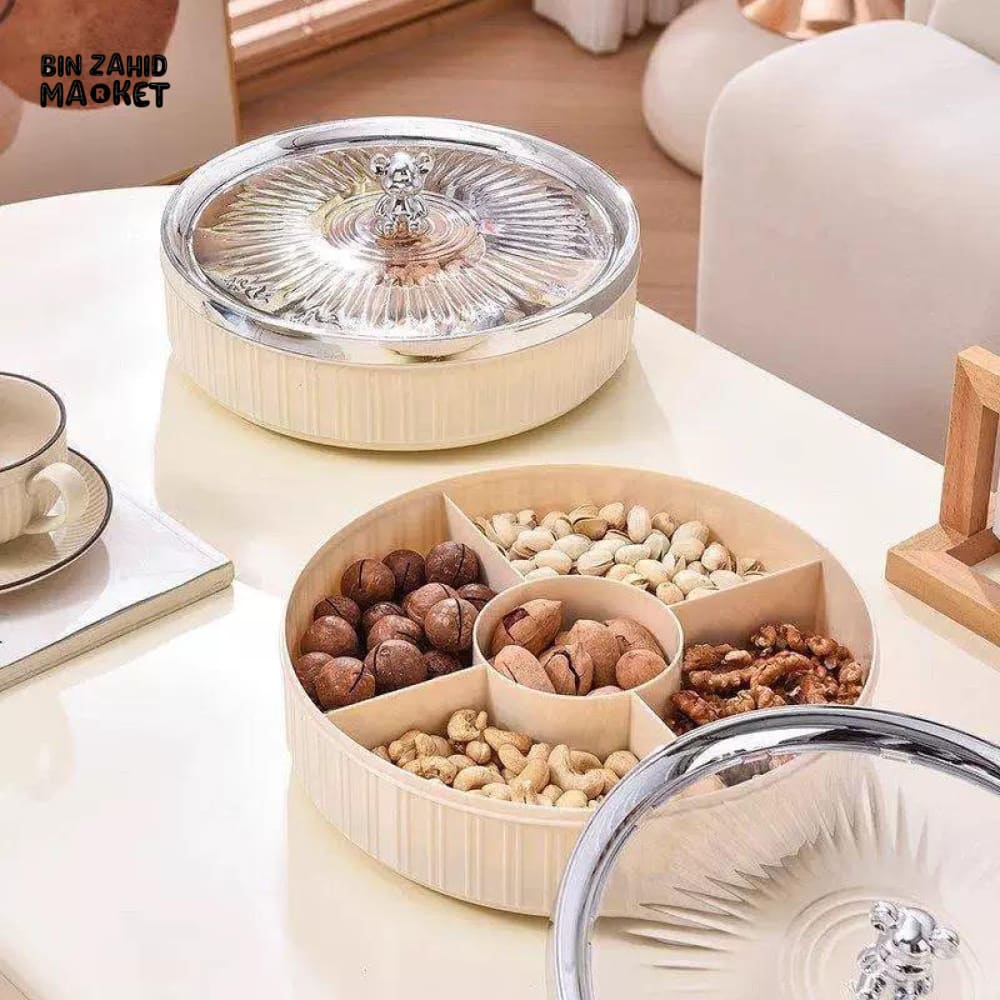 ELEGANT ROUND SNACK & NUTS SERVING BOX – BEAR HANDLE LID
