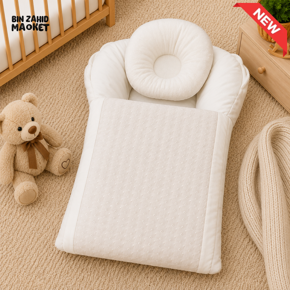 EMBROIDERED COTTON POLYESTER BABY BEDDING SET WITH DONUT PILLOW