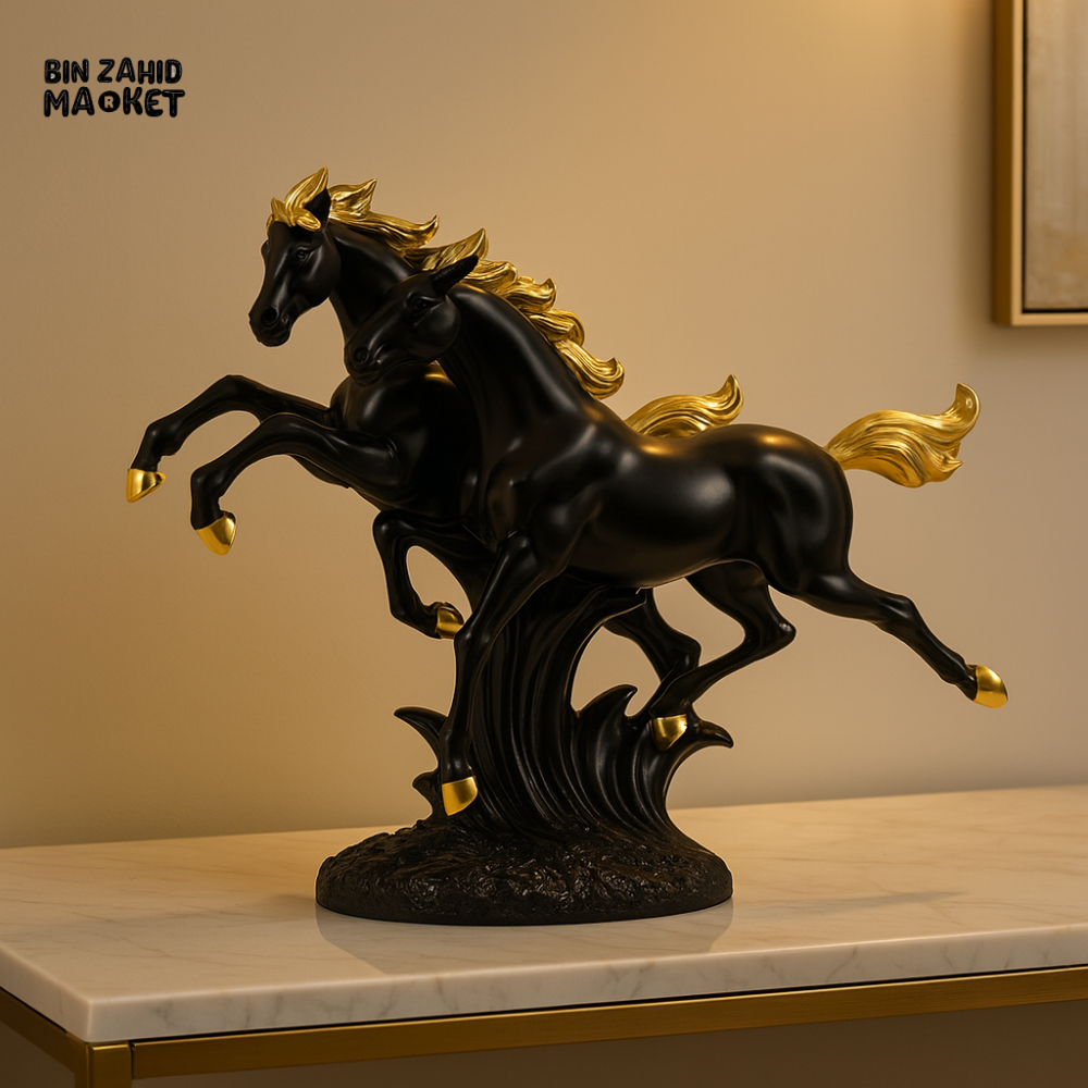 EQUESTRIAN ART FIGURINE – DOUBLE HORSE DECORATIVE PIECE