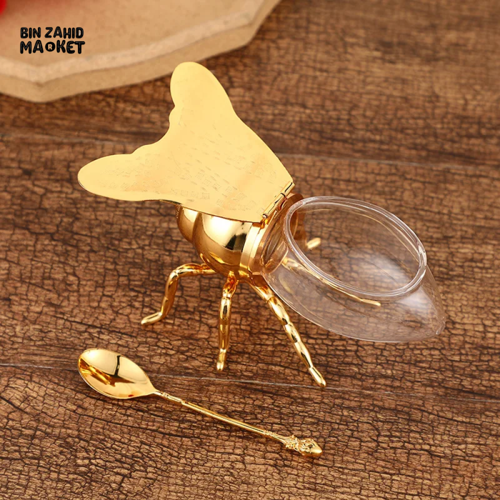 EUROPEAN CLASSICAL BEE DESIGN SUGAR CUP LUXURY GOLDEN SEASONING JAR WITH SPOON ELEGANT METAL KITCHEN DECOR
