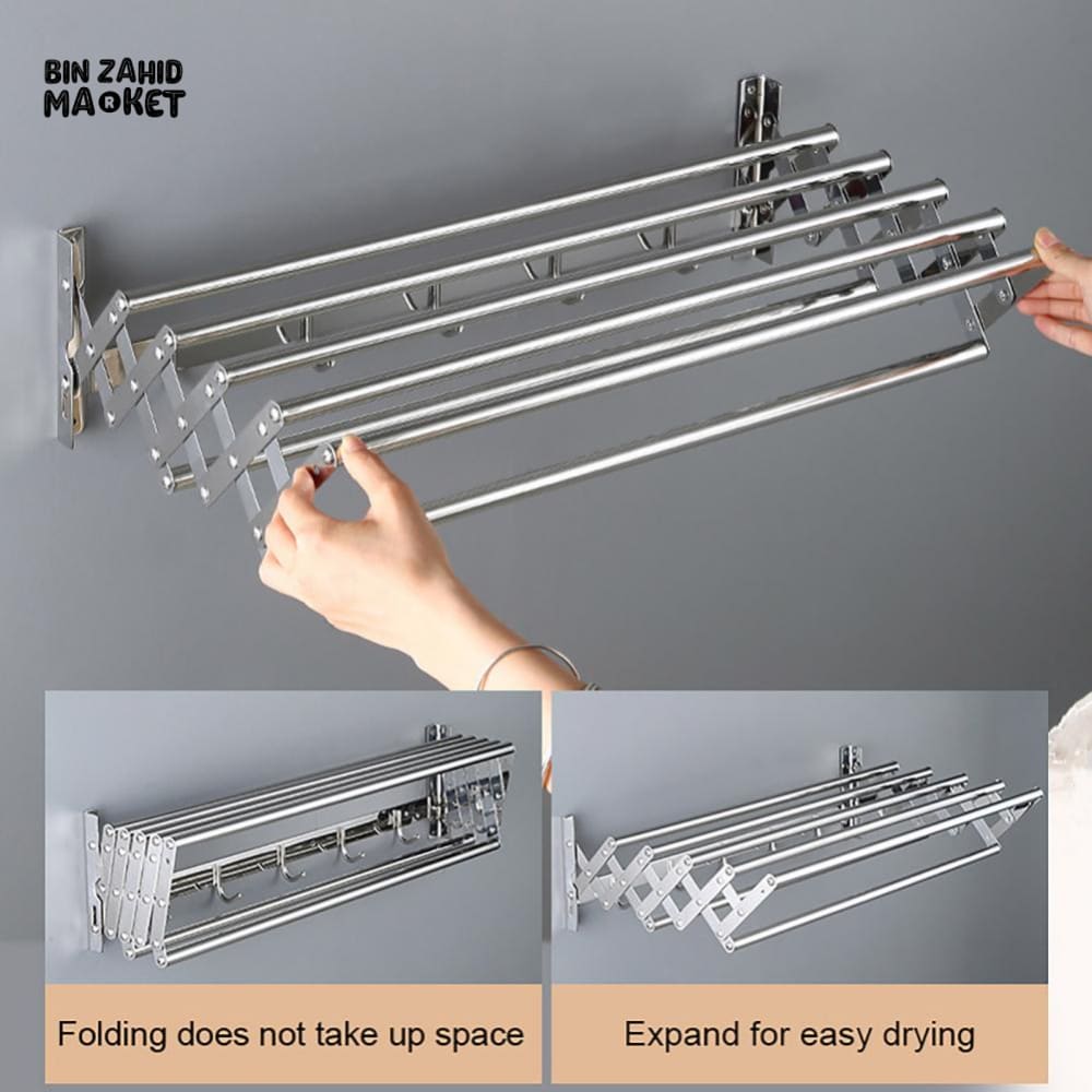 EXTENDABLE CLOTHES AIRER – WALL-MOUNTED FOLDABLE DRYING HANGER FOR BATHROOM & BALCONY