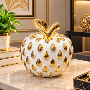 WHITE & GOLD APPLE DECORATIVE ORNAMENT - SMALL