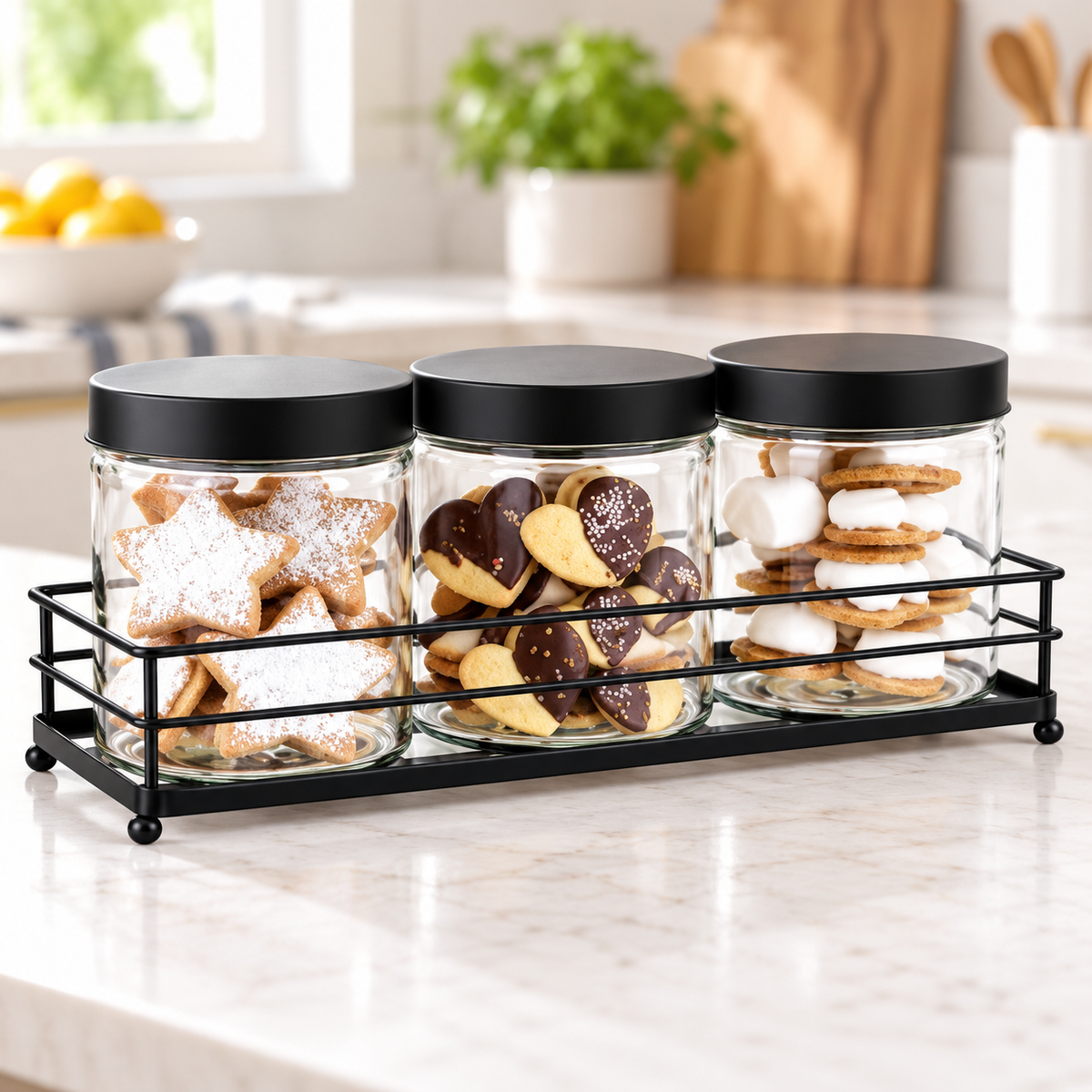 Danny Home 3 Piece Storage Jars With Rack - 720 ml