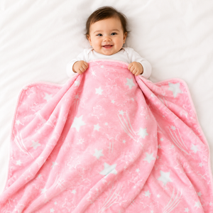 HAPPIMUMS BABY PLUSH SLEEPING BLANKET DOUBLE PLY SHOOTING STAR 110 x 80 - PINK