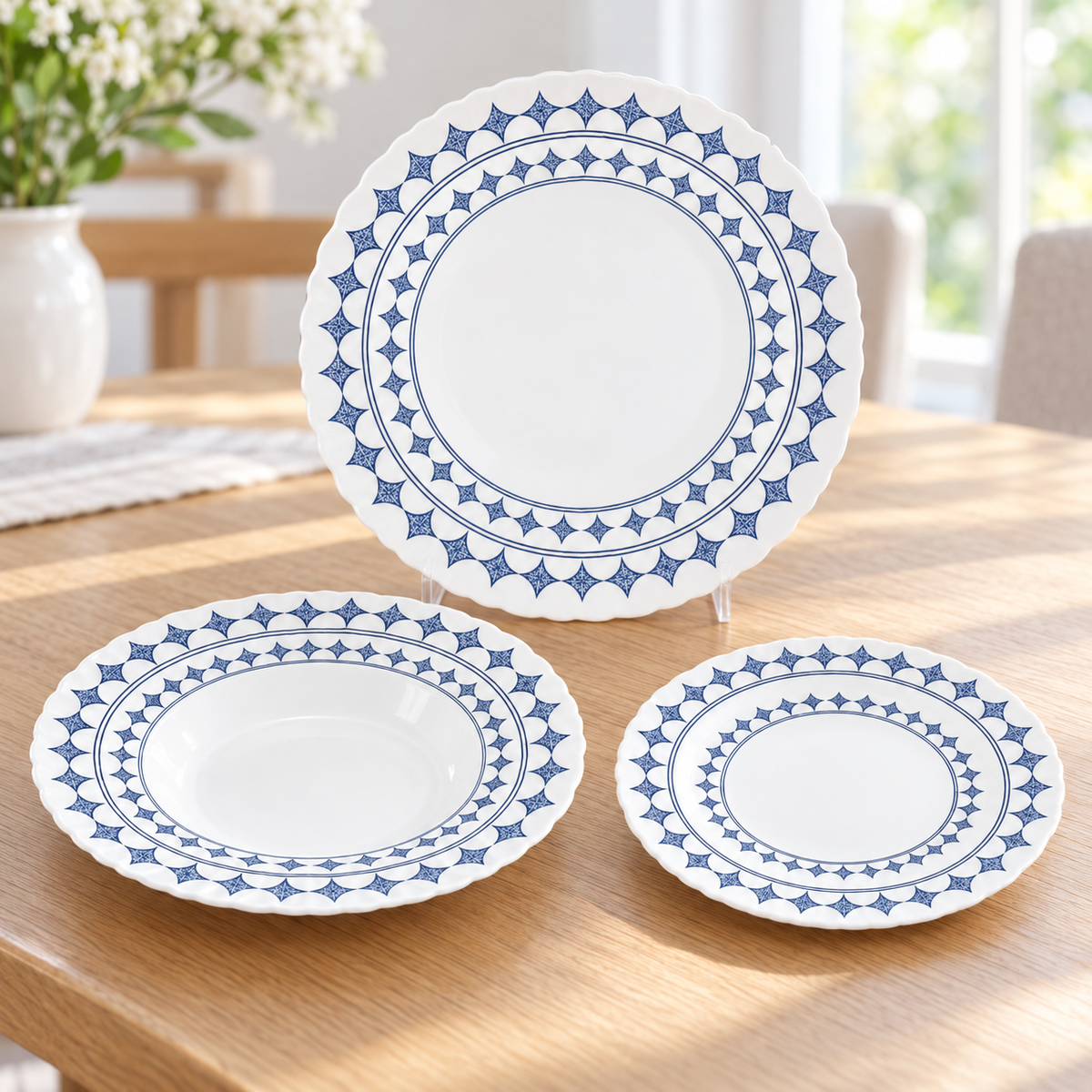Danny Home 24-Piece Blue Geometric Dinner Set