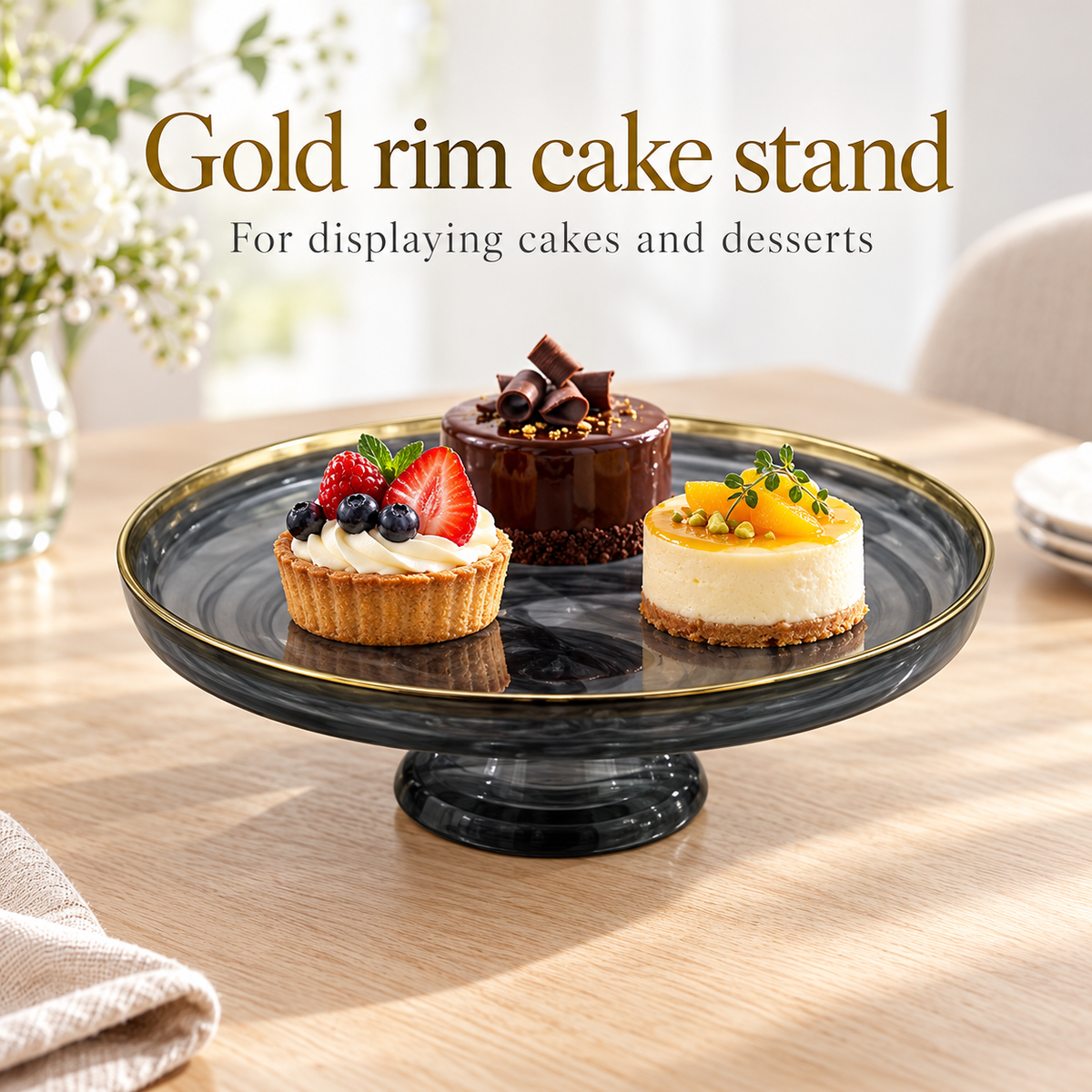 Danny Home Gold Rim Cake Stand - 10 Inches