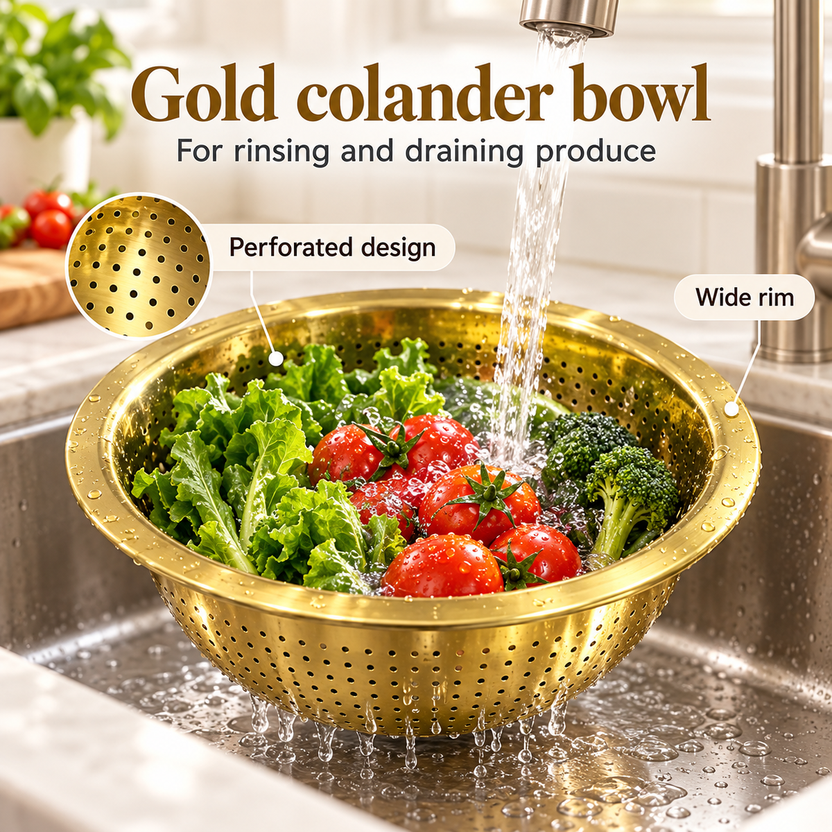 Danny Home Gold Colander Bowl - 28cm