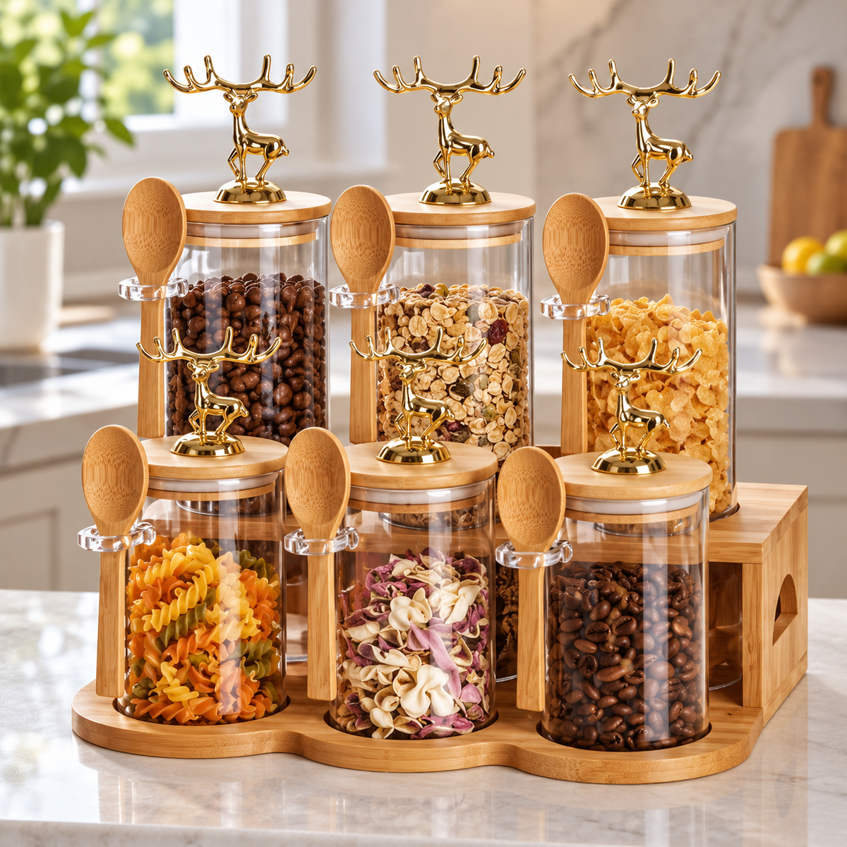 6 Piece Deer Lid Storage Jar Set