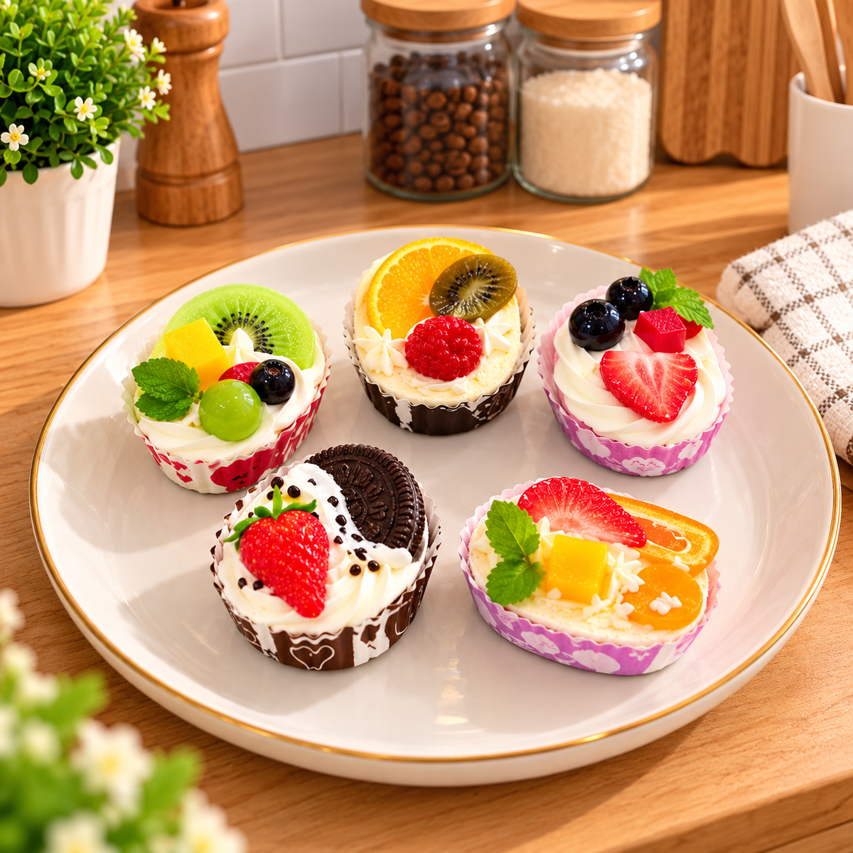 ARTIFICIAL MINI FRUIT DESSERT CUPCAKE DISPLAY - 1 PIECE