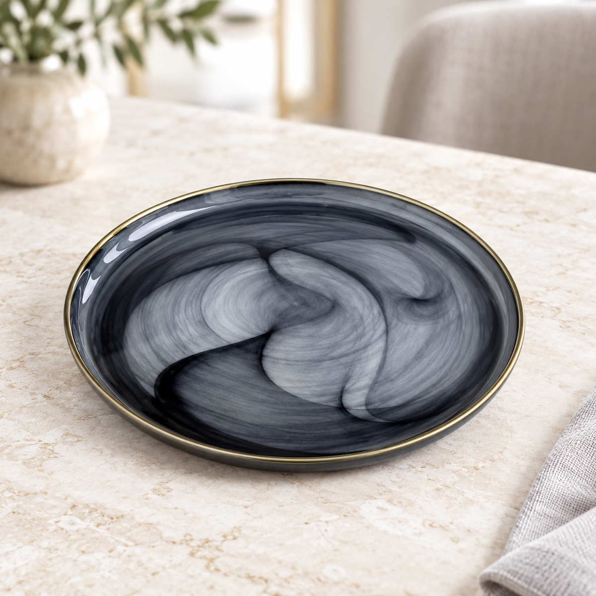 Danny Home Smoky Gold Rim Plate - 13 Inches