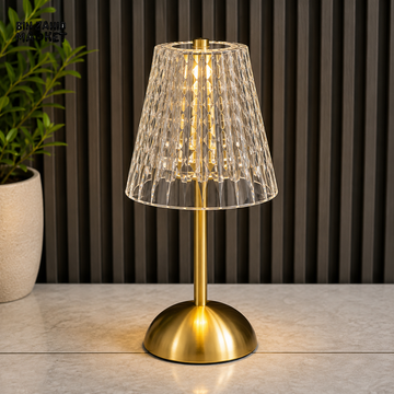 FACETED CRYSTAL SHADE LED TABLE LAMP WITH GOLDEN BASE