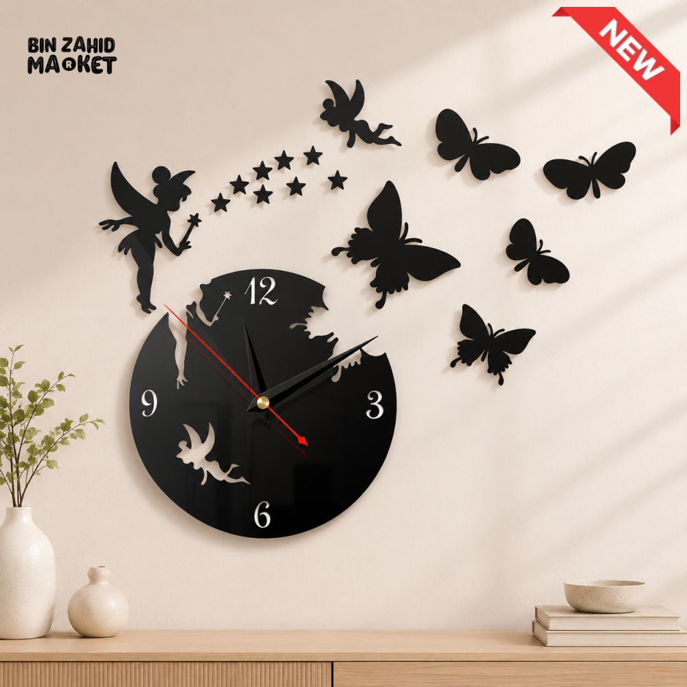 FAIRY & BUTTERFLY DECORATIVE WALL CLOCK