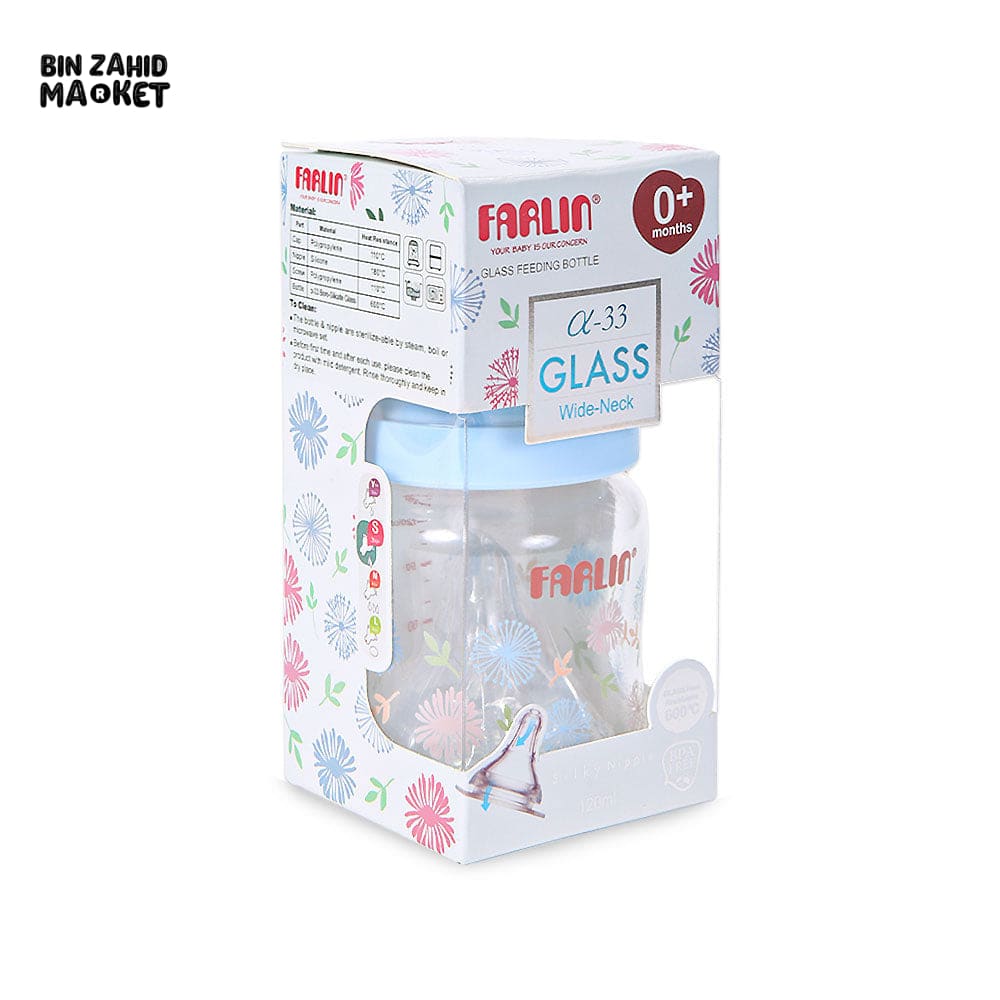 FARLIN WIDE-NECK GLASS FEEDER 120ML - BLUE