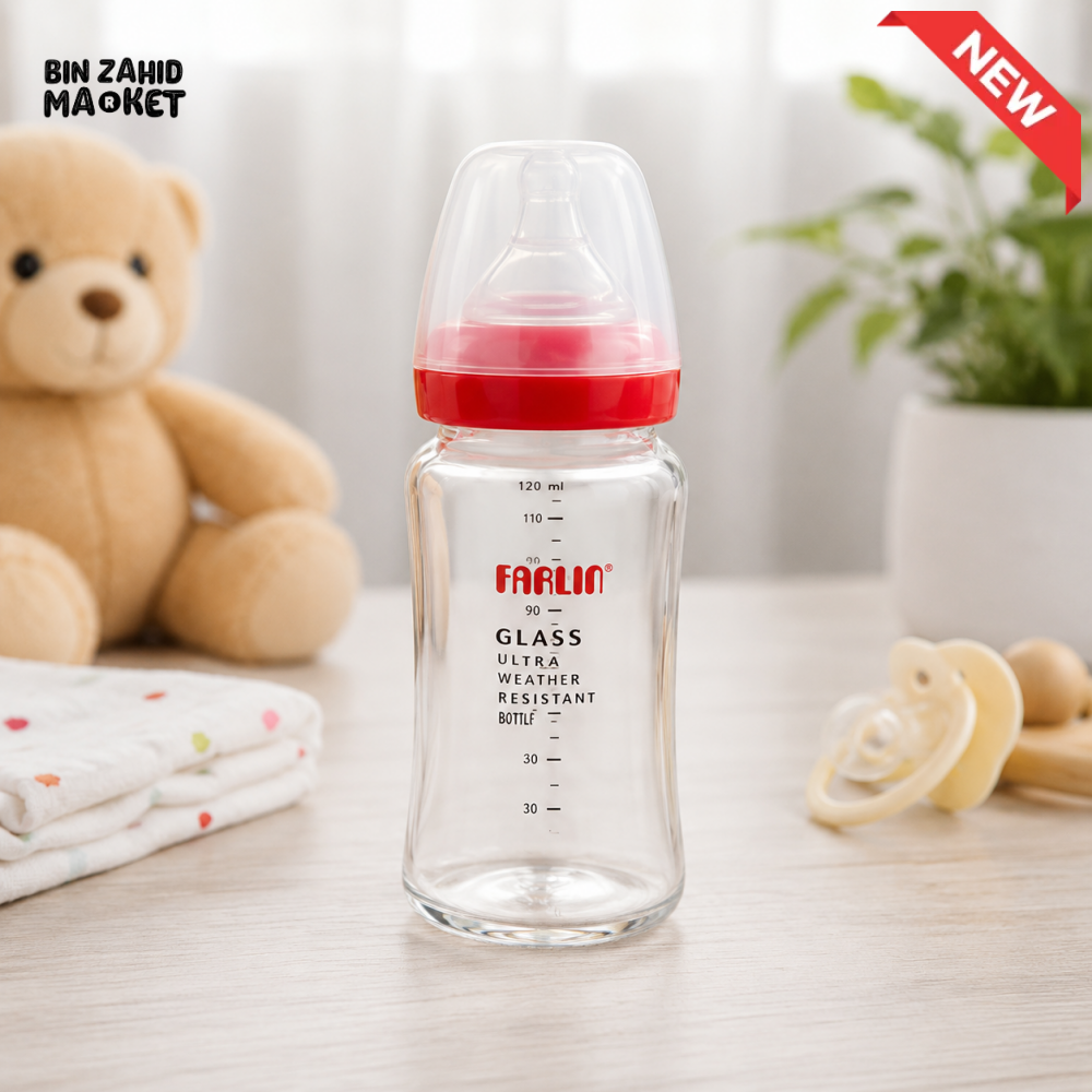 FARLIN WIDE NECK GLASS FEEDER 240ML - RED