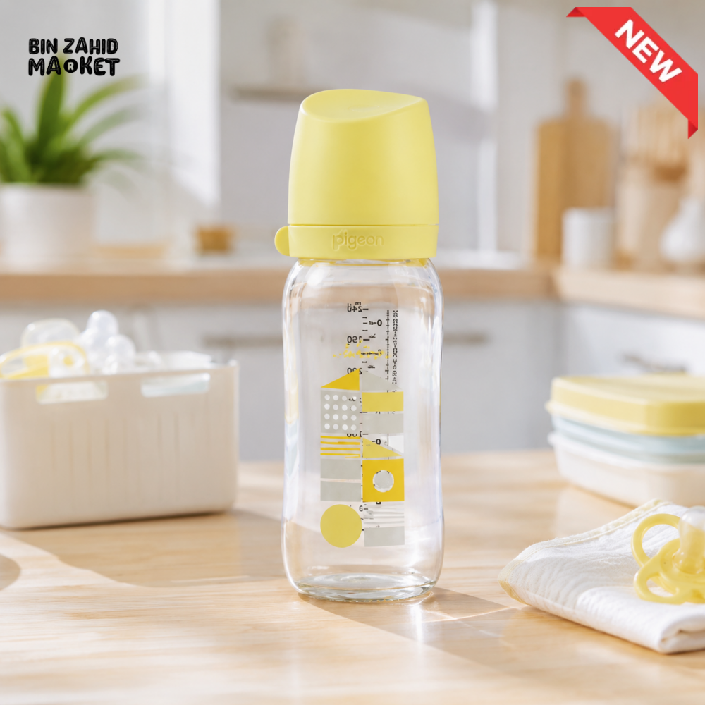 FARLIN WIDE NECK GLASS FEEDER 240ML - YELLOW