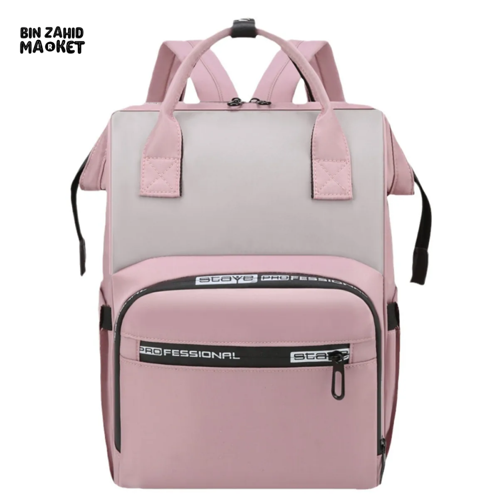 FASHIONABLE MOMMY BACKPACK LARGE CAPACITY TRAVEL STORAGE BAG Pink