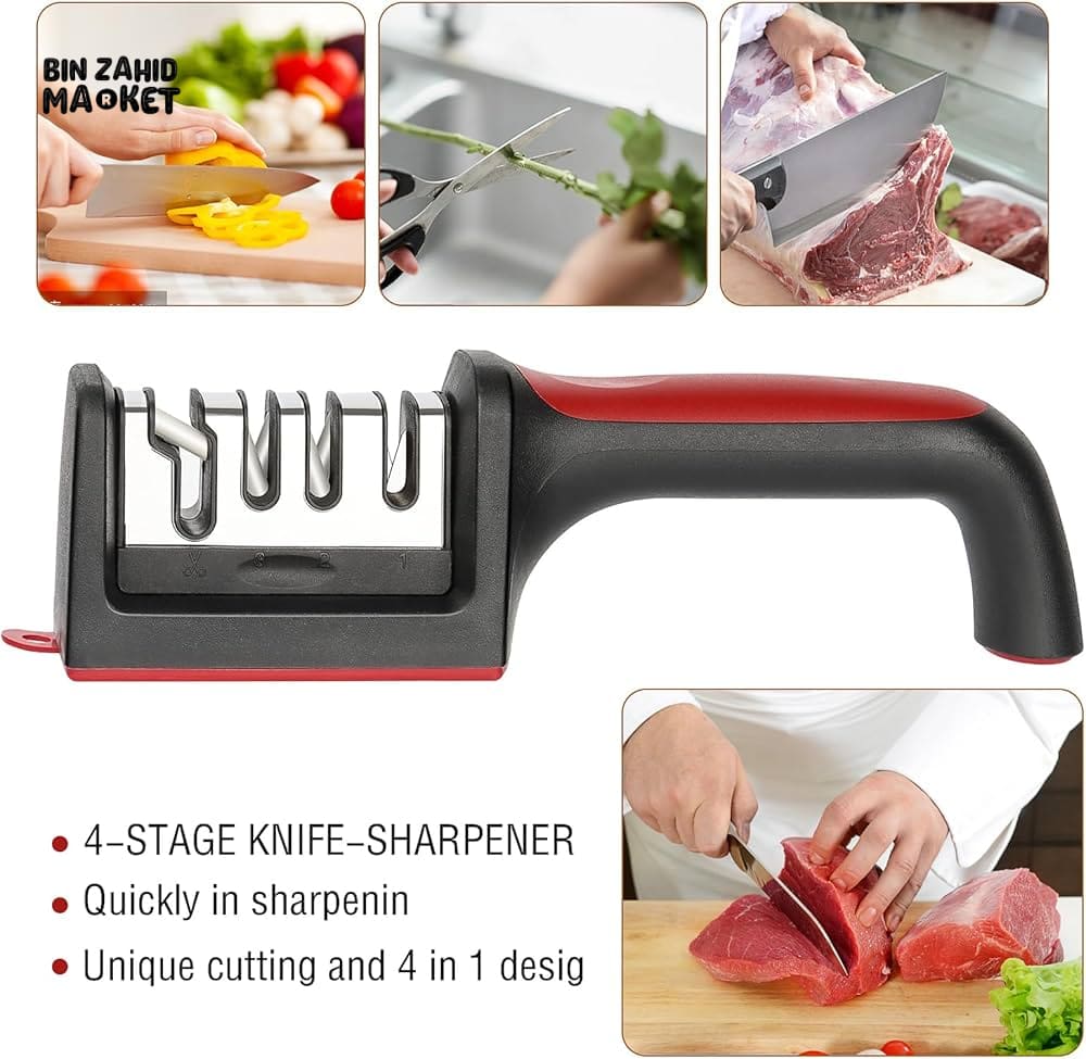 FAST 4-STAGE PROFESSIONAL KNIFE SHARPENER – SHARPENING & CUTTING TOOL FOR KITCHEN BLADES