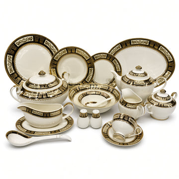 Yamasen Japan Inspired Black Ornate Gold Plated Porcelain Dinner Set