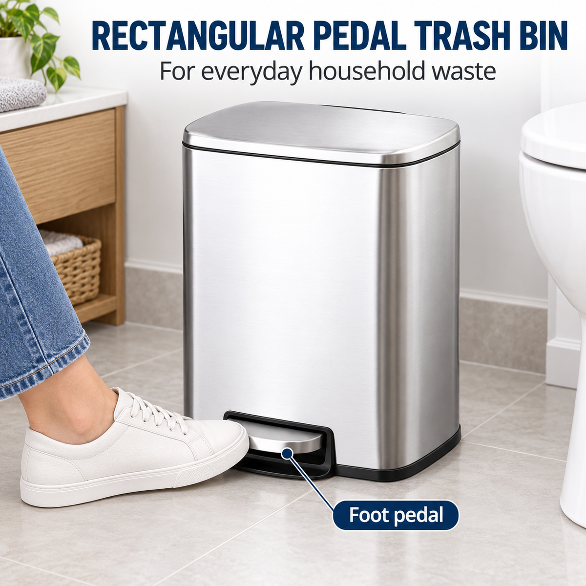 Danny Home Rectangular Pedal Trash Bin