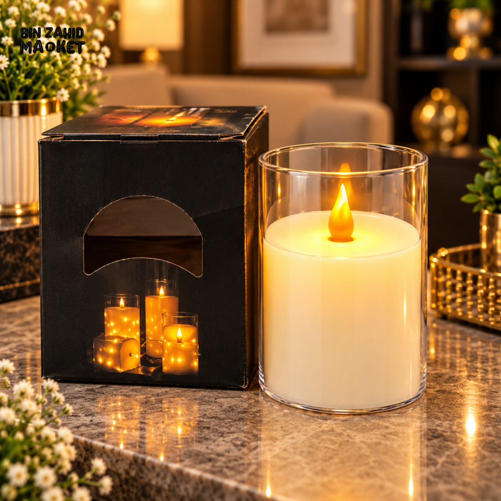 FLAMELESS LED PILLAR CANDLE WITH CLEAR GLASS CYLINDER