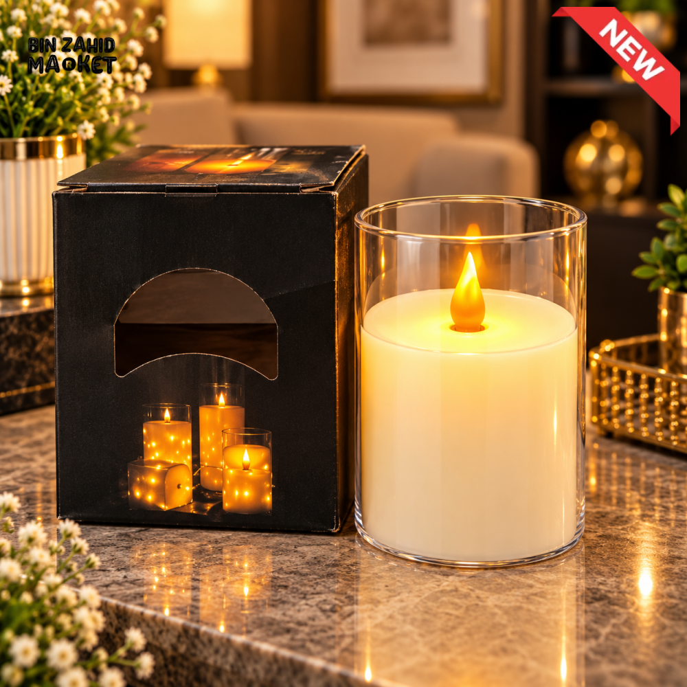 FLAMELESS LED PILLAR CANDLE WITH CLEAR GLASS CYLINDER