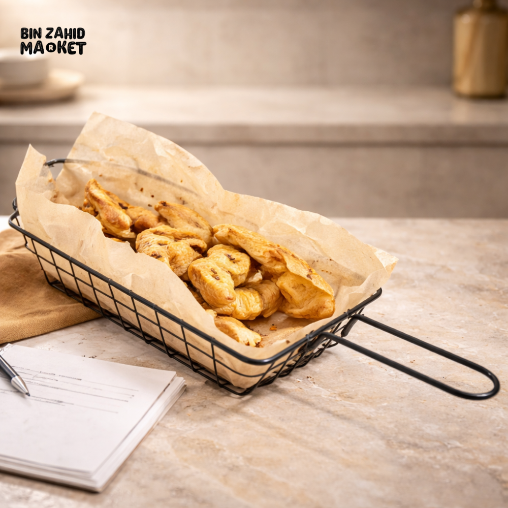 FLAT COPPER FRIES STRAINER – PREMIUM KITCHEN FRYING BASKET WITH HANDLE