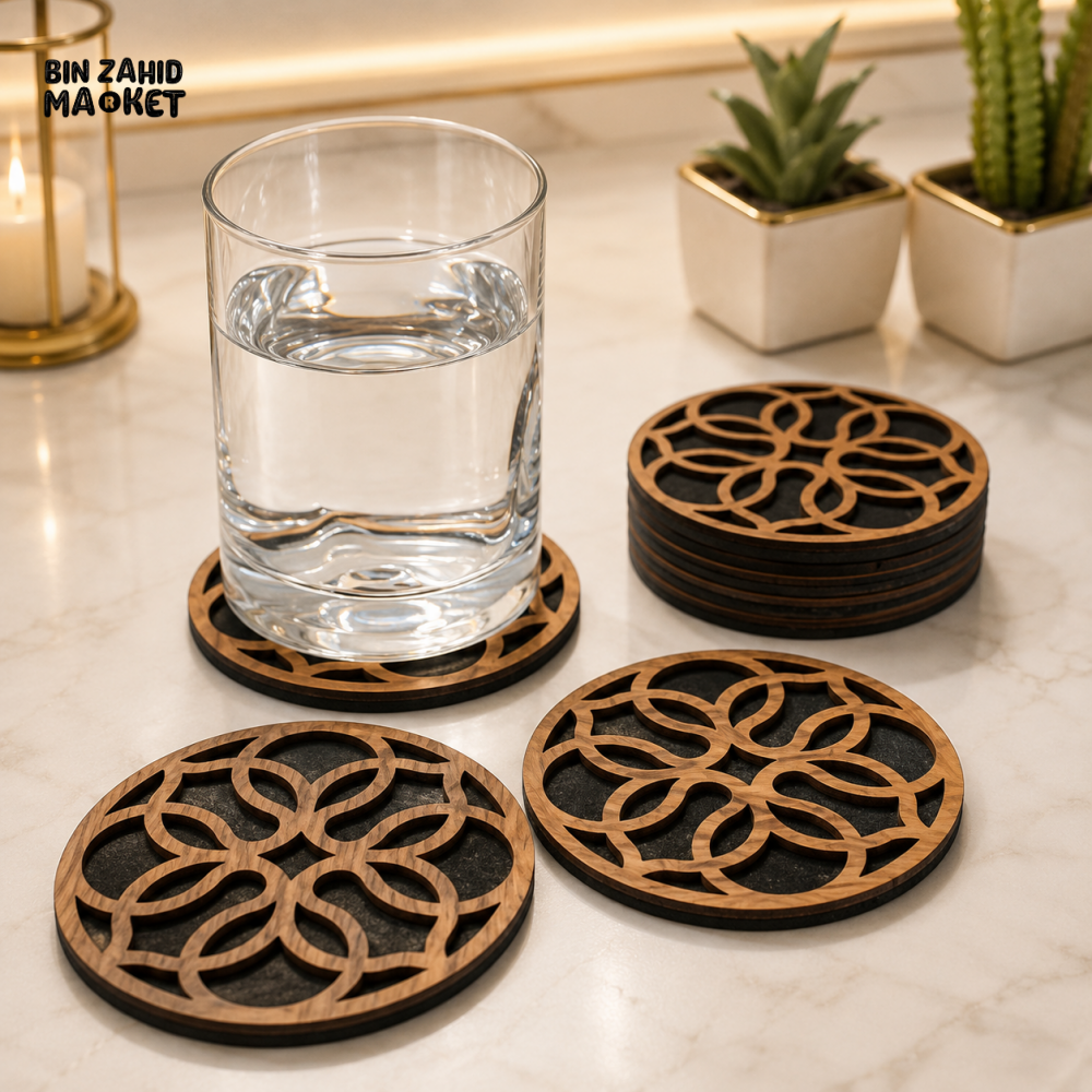 FLORAL CUTWORK ROUND DRINK COASTER SET