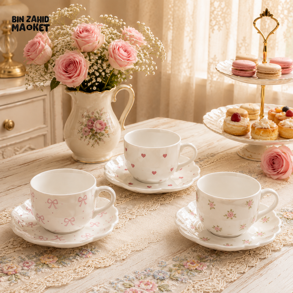 FLORAL HEART CERAMIC TEA CUP & SAUCER - 1 PIECE