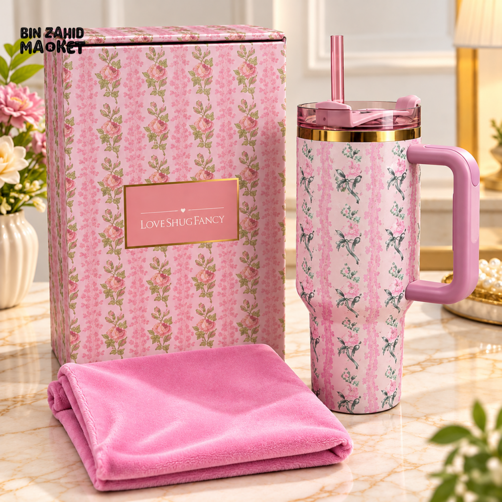 FLORAL INSULATED TRAVEL TUMBLER WITH HANDLE STRAW AND GIFT BOX - Tumblers