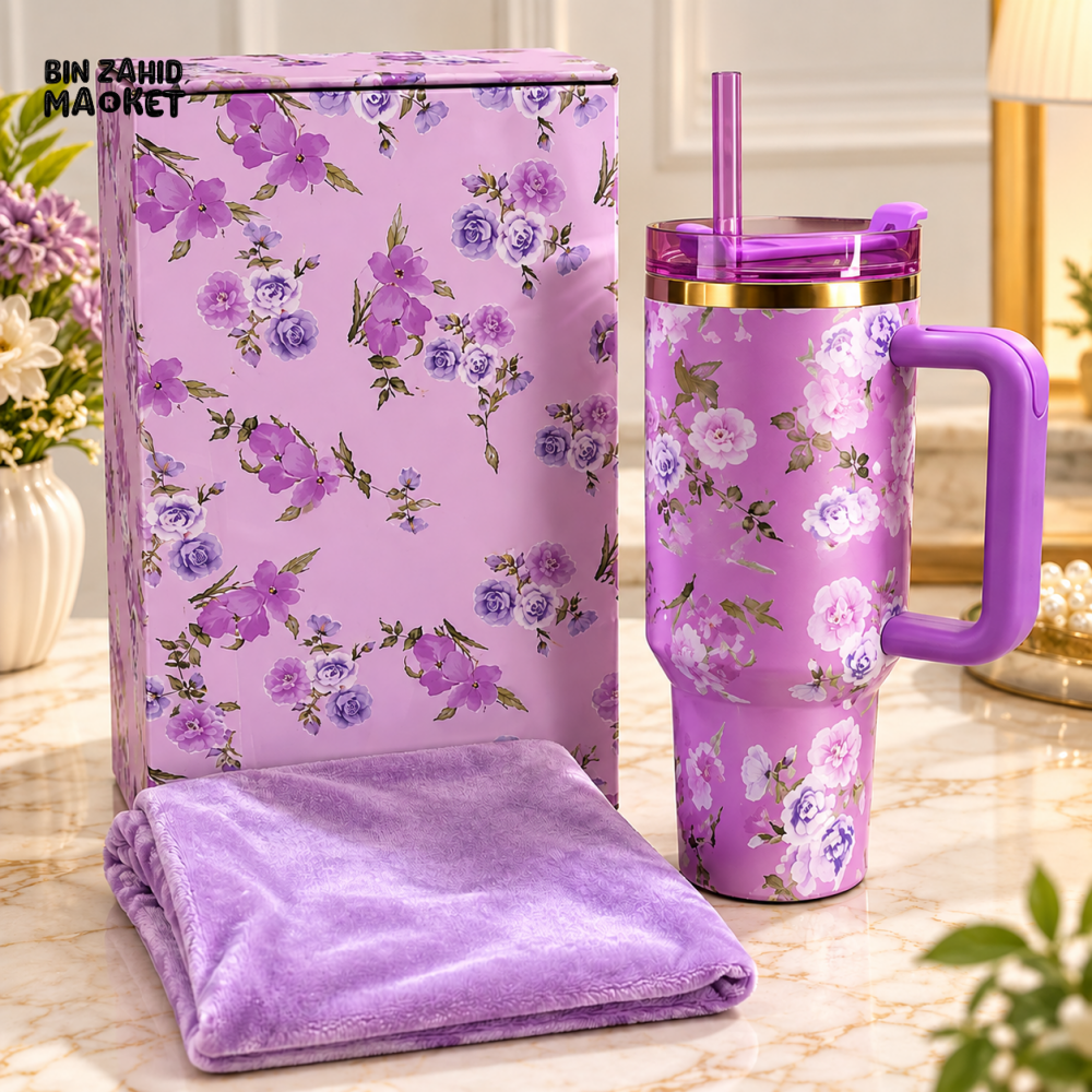 FLORAL INSULATED TRAVEL TUMBLER WITH HANDLE STRAW AND GIFT BOX - Tumblers