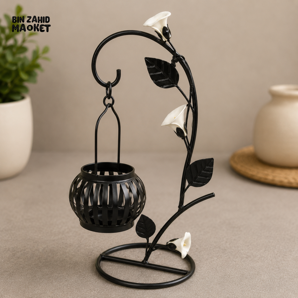 FLORAL METAL HANGING CANDLE HOLDER WITH DECORATIVE STAND