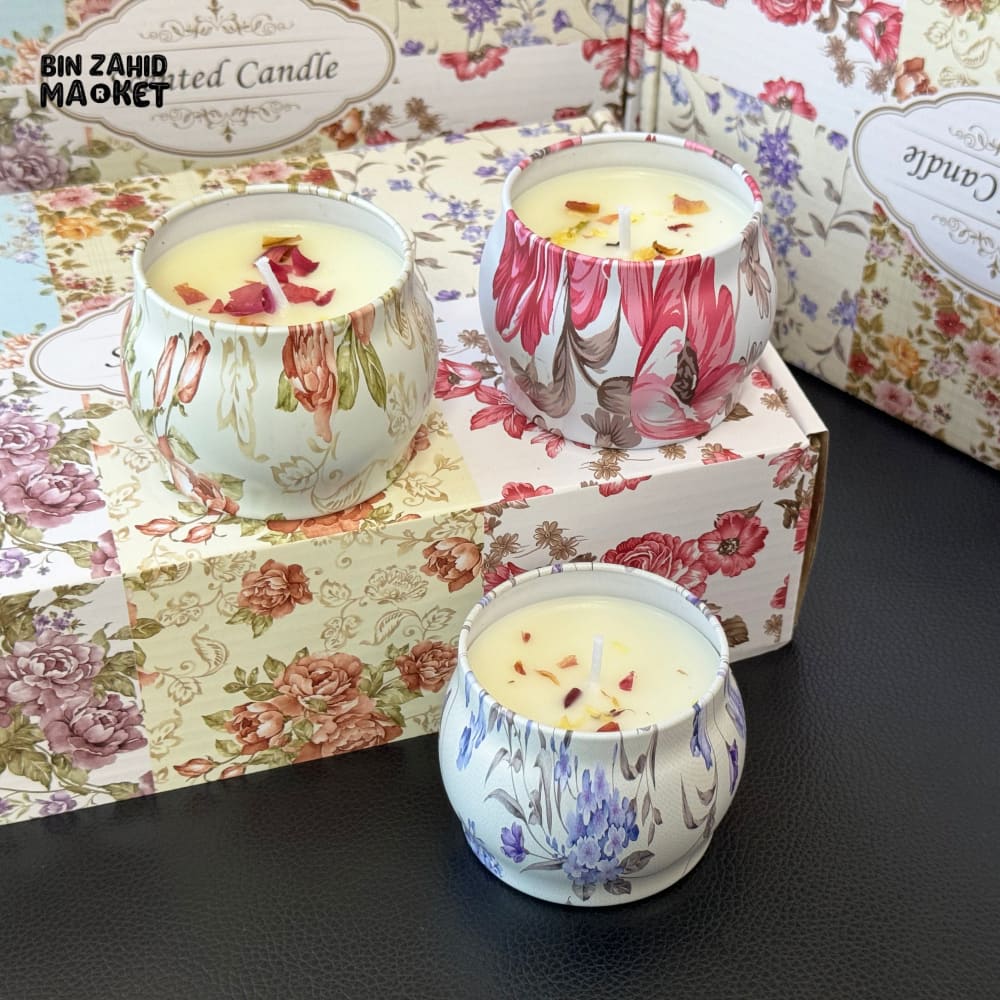 FLORAL SCENTED CANDLE IN TIN JAR WITH LID 12 PIECES BOX – LUXURY HOME FRAGRANCE DECOR