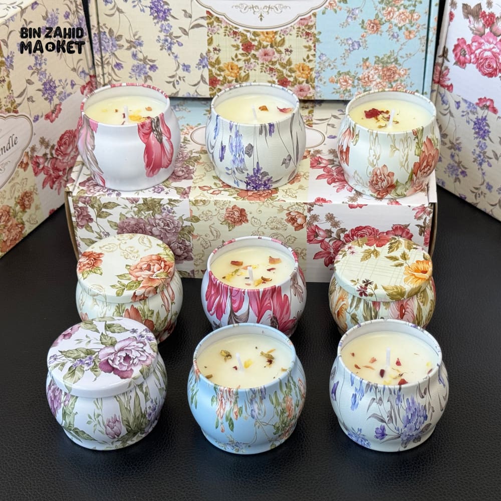 FLORAL SCENTED CANDLE IN TIN JAR WITH LID 12 PIECES BOX – LUXURY HOME FRAGRANCE DECOR