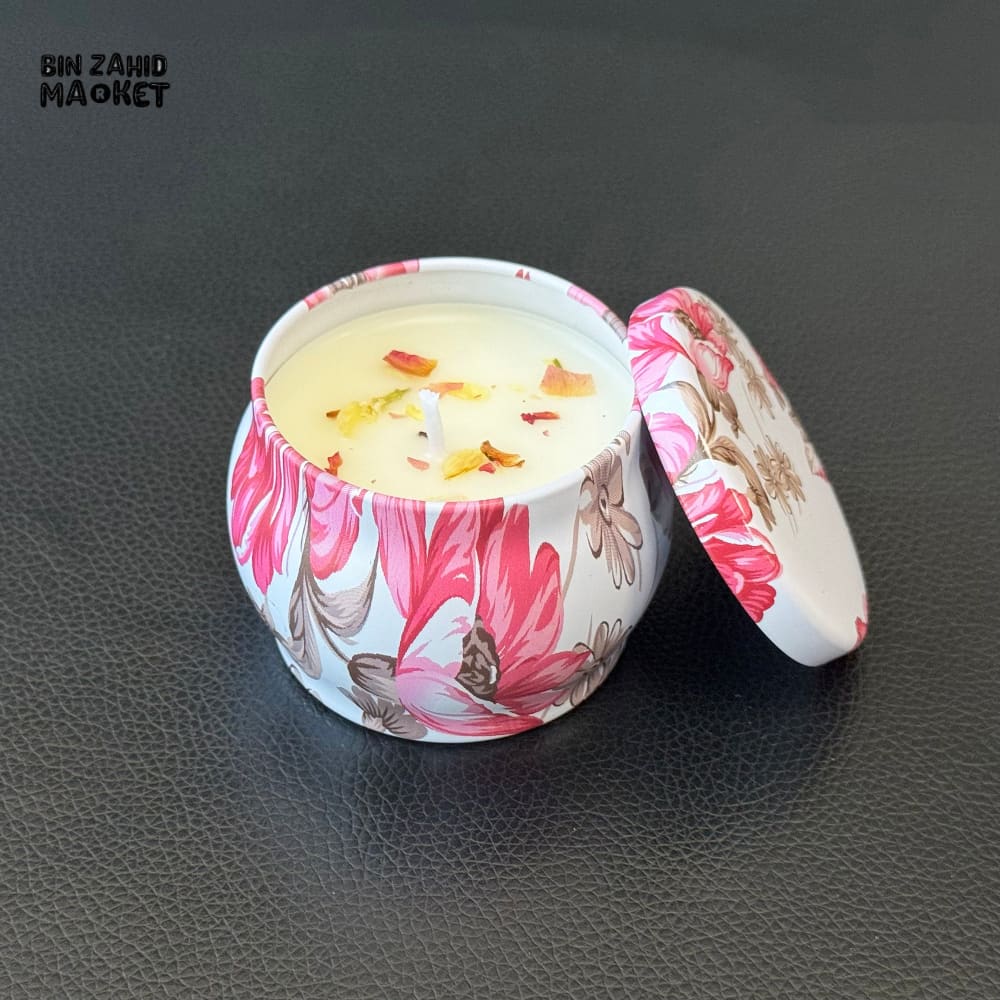 FLORAL SCENTED CANDLE IN TIN JAR WITH LID 12 PIECES BOX – LUXURY HOME FRAGRANCE DECOR