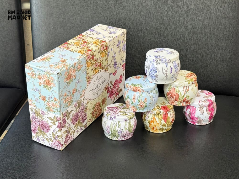 FLORAL SCENTED CANDLE IN TIN JAR WITH LID 12 PIECES BOX – LUXURY HOME FRAGRANCE DECOR