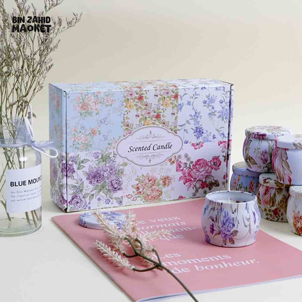 FLORAL SCENTED CANDLE IN TIN JAR WITH LID 12 PIECES BOX – LUXURY HOME FRAGRANCE DECOR