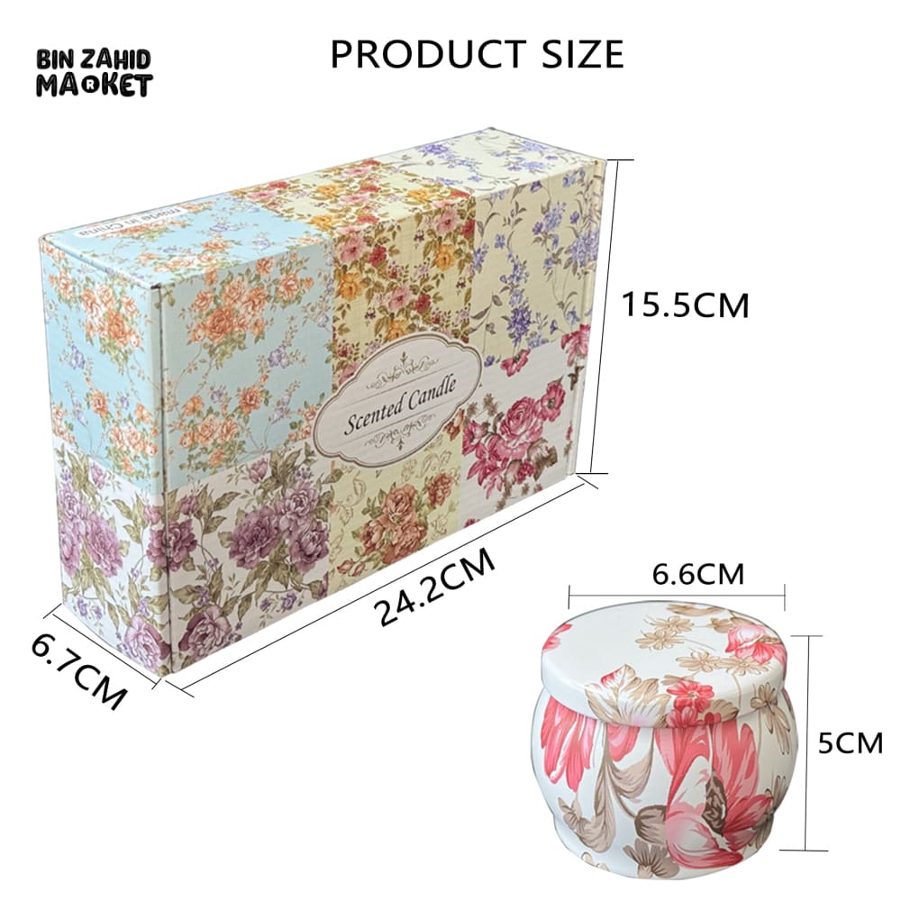 FLORAL SCENTED CANDLE IN TIN JAR WITH LID 12 PIECES BOX – LUXURY HOME FRAGRANCE DECOR