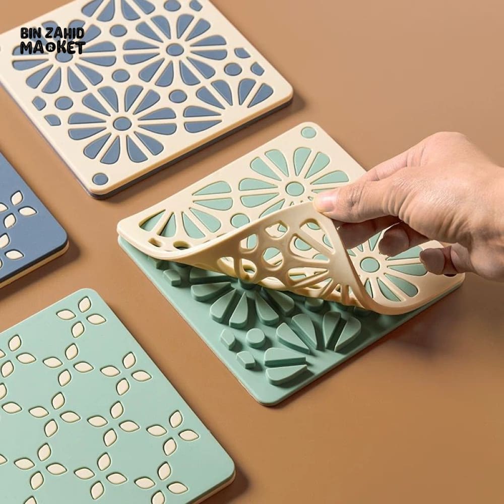 FLORAL SILICONE COASTER SET – HEAT-RESISTANT DINING & TABLE PROTECTION MAT
