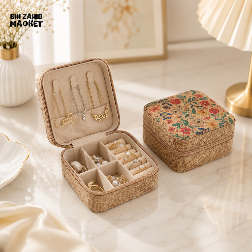 FLORAL TRAVEL JEWELRY ORGANIZER BOX WITH COMPARTMENTS